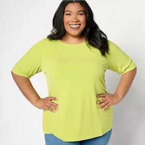 Susan Graver Essentials Liquid Knit Bateau Neck Top A213063 Jungle Lime